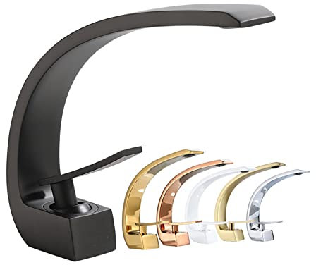 JNVFTCUX Badezimmer-Wasserhahn aus Chrom und mehrfarbigem Messing, Waschbecken-Wasserhahn, Einhebelmischer for Kalt- und Warmwasser, schönes geschwungenes Design(Polished Gold)