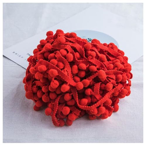 GreatRise Pompon-Borte Bunt Pom Poms Quaste Borte Spitzenband mit 1.2 cm Pompons Bommelborte Pomponband Quaste Trim Band für Basteln Nähen Kleidung Zuhause Dekorieren Rot 3 Yard