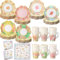 Yungyan 216 Pcs Floral Tea Cups and Saucers Disposable Tea Party Supplies 72 Pcs 9 oz Paper Teacups with Handle and 72 Pcs Paper Napkins and 72 Pcs 6 Inch Plates Dinnerware Set for Birthday Wedding