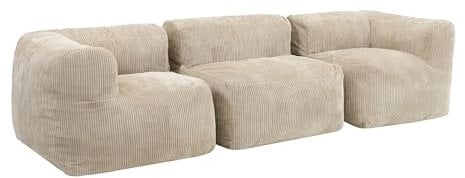 Icon Zen Modular Sofa für Erwachsene, Beige, Flauschiger Cordstoff, 3 Sitzer Ecksofa, Bequemer Bean Bag Sofa mit Schaumstoff Füllung, Relaxsessel, Lounge, Wohnzimmer Möbel