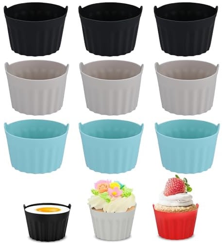 9 PCS Silicone Cake Baking Molds, Reusable Silicone Cake Molds, Non-Stick Silicone Baking Molds, Multi-Color Silicone Moulds Liners Air Fryer Accessories, Silicone Muffin Cupcake Molds for Air Fryer