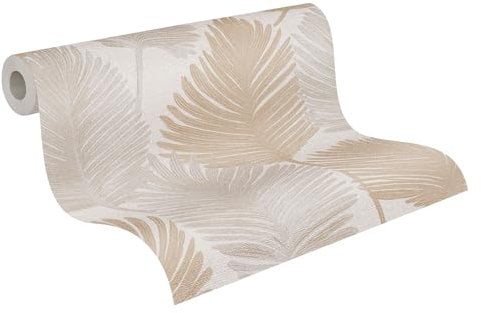 A.S. Création livingwalls Hot Spots Motivtapete 10,05 m x 0,53 m mit Palmenblattmuster - Creme, Beige, Grau, Metallic - Vliestapete, Wanddeko im exotischen Stil Made in Germany - 786731