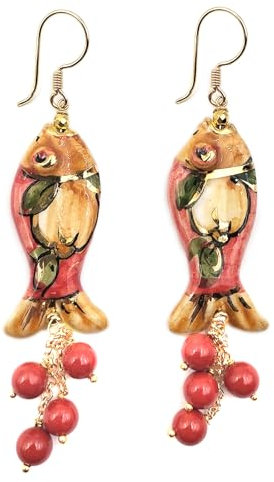 MARARDI Ohrringe Damen Italienische Keramik aus Caltagirone [Pesce Limone] Lange Handmade Italienischer Schmuck Elegant Originale für Alltag Events Hochzeiten besondere Anlässe