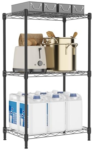 M MZG 3 Tiers Shelf Metal Storage Shelves Wire Rack Closet Organizers with Wheel for Garage Kitchen Bathroom Laundry Black 11.8 D x 17.7 W x 28.8 H
