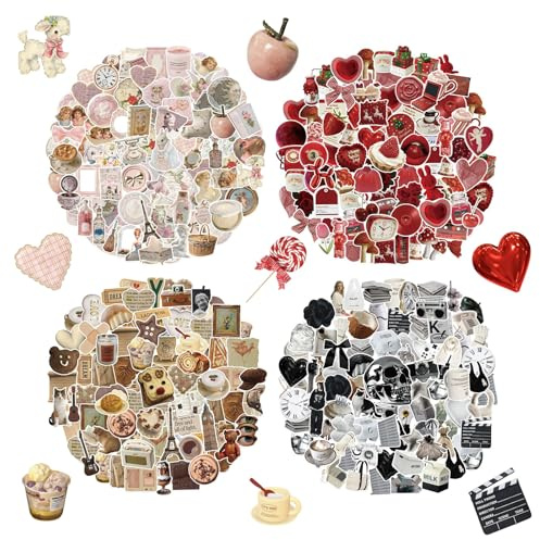 480 PCS Vintage Ästhetische Sticker für Scrapbooks, Laptops, Wasserflaschen, Skateboards, Notizbücher, Handys, Kindle, Niedliche Vinyl-Aufkleber für Kinder, Teens, Erwachsene, Mädchen