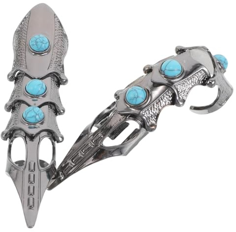 WRITWAA 2 Stück Verstellbare Gotische Metallringe mit Türkiser Patina Punkige Vintage Statement Ringe für Besondere Anlässe und Halloween Partys