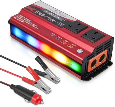 900W/2000W(Peak) Power Inverter 12V to 240V AC Car Converter, Car Power Inverter with 5A 2 Type-C+2 USB+2 AC Sockets, LED Scrolling Light & Digital Display, Inverter for Motorhomes Truck Boat Camping
