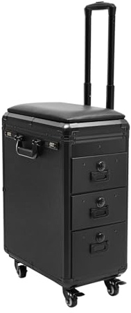 KANBCNG Kosmetikkoffer Kosmetik Trolley mit 3 Schubladen Professionell Make Up Koffer Schminkkoffer Tattoo Koffer mit Armlehnenständer Professioneller Nagelkoffer mit Rollen (Acrylplatte)