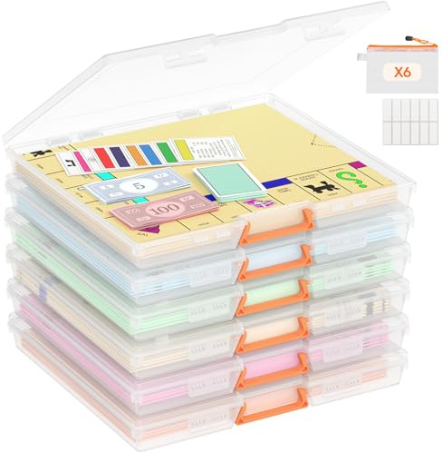 Lifewit 6 Pack Stapelbar Aufbewahrungsbox mit Deckel & Griff, Tragbar Document Box mit 6 Reißverschlusstaschen und Etiketten, Storage Box für Papier Foto Bastelbedarf Brettspiel, 33 x 31 cm/13x12