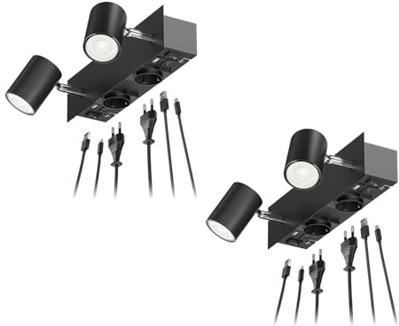 ledscom.de 2x Wandspot WAIKA, 2-flammig, schwarz, Steckdosen, USB-C, USB-A, inkl. LED GU10 Lampen, je 1179lm, 33°, weiß