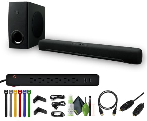 Yamaha SR-C30A 90 W 2.1-K-Soundbar-System + 6 Ausgänge, 2 USB-Überspannungsschutz, 400 Joule, Schwarz + Reinigungsset + HDMI-Kabel, vergoldet, 1,8 m + mehr