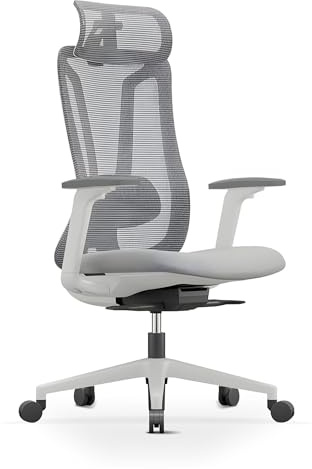 ergonomist Office Desk Mesh Chair High Back Adjustable Lumbar Support | Headrest, 3D Armrests, 360° Swivel Casters, Tailored Comfort, 4 Lock Positions, Home Office, Computer Gaming Chairs White