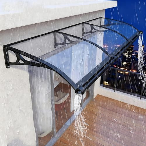Pultbogenvordach für Haustür, Vordach Überdachung aus Unzerbrechlichem Polycarbonat & Aluminium, Allwetter-Schutz gegen UV, Regen, Schnee und Sturm, Einfache Montage für Tür, Terrasse(120×210cm)