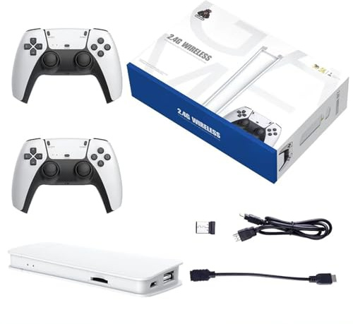 FWYTT Console de jeu rétro, sortie HDMI 4K, 5 pièces Wind, type boîte Pandora, Arcade, comprend 2 manettes sans fil 2,4 G, grand écran, Plug and Play, pour adultes, cadeau (64G, blanc)