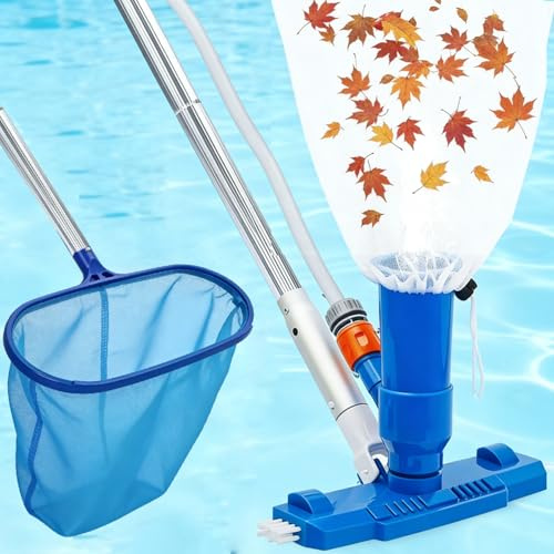 Pool Cleaning Kit, 170cm 5.6ft Swimming Pool Vacuum Cleaner with Large Capacity Skimmer Net, Portable Telescopic Pole Pool Vacuum Cleaner, Handheld Pool Pond Hot Tub Net for Cleaning, Upgraded Brush