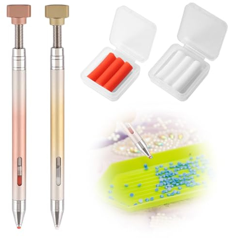 VEGCOO 2 Stück Diamond Painting Stifte mit 6 Stück Nachfüllbares Wachs, Selbstklebender Drehbarer Wach Diamant Painting Stifte, 5D Diamant-Malerei Werkzeuge für Erwachsene Kunst DIY Handwerk