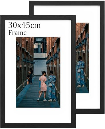 MEGAROOM Lot de 2 Cadre 30x45, Noir – Léger et robuste Cadre photo 30x45 cm en Bois, Décoration Salon Chambre Bureau, Cadre Photo Personnalisé avec verre acrylique, Style Élégant et Polyvalent