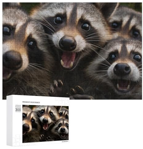 Puzzles pour Adultes 300 PCS Puzzles Raccoon Pile-Up Cute Faces! Puzzles pour Adolescents Jeu Manuel Décoration Parfaite Cadeaux d'anniversaire Et Cadeaux Uniques 300 PCS