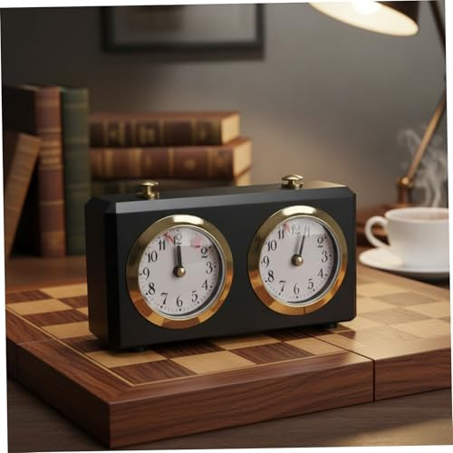 Réveil analogique Horloge d'échecs mécanique classique, aucune pile nécessaire, minuterie de jeu analogique avec deux cadrans pour échecs, Go, Shogi, design vintage pour un jeu de société pré