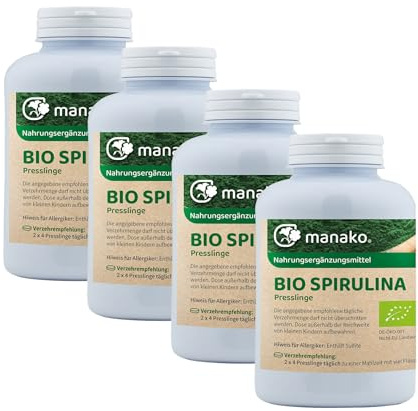 manako BIO Spirulina Algen Tabs/Presslinge, 4 x 250 g Dose