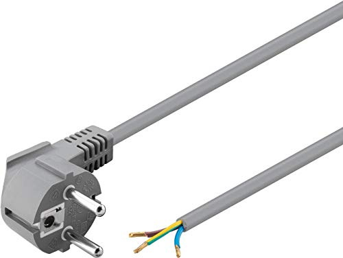 Goobay 93975 Gewinkeltes Stromkabel / Offene Kabelenden & angepresste Aderendhülsen / 90 Grad Schutzkontaktstecker / Universelles Netzkabel / Grau / 1,5m
