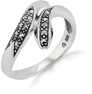 Gemondo Jugendstil Schlangenring, Sterlingsilber 0,04 K Smaragd & Markasit Ring
