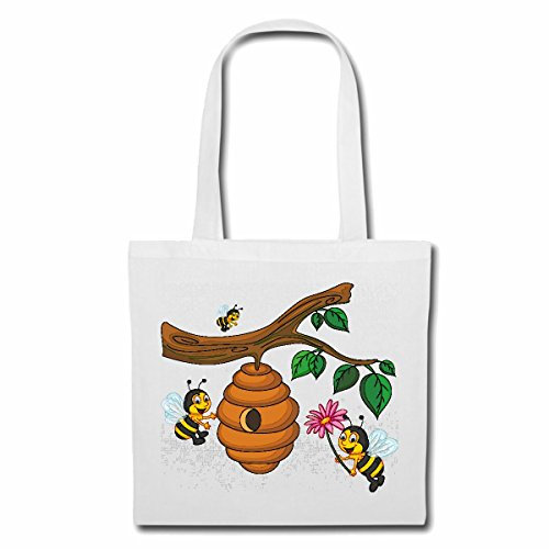 Reifen-Markt Tasche Umhängetasche LUSTIGE BIENEN AM BIENENSTOCK WESPE HONIG FALTENWESPEN HORNISSE Einkaufstasche Schulbeutel Turnbeutel in Weiß