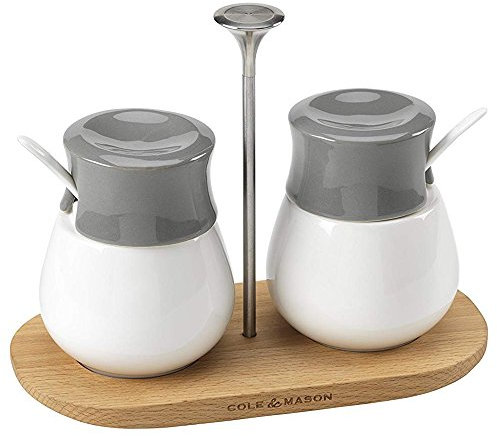 Cole & Mason Condiment Pots and Board, Ceramic, White/Grey