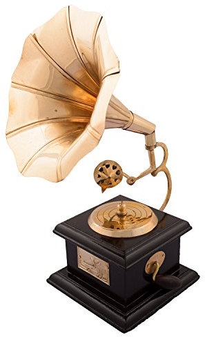 eCraftIndia Schwarzes und goldenes antikes Grammophon-Musikinstrument, dekoratives Messing-Schaustück für Heimdekoration
