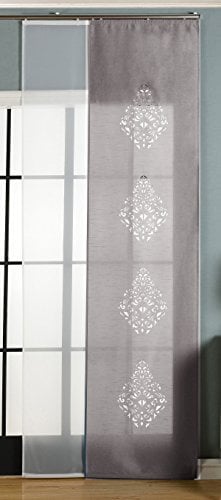 Gardinenbox 2er-Pack Schiebegardine Flächenvorhang, Nantes Grau, 245x60 cm (HxB) Lasercut Wildseide Optik Voile inkl. Paneelwagen und Beschwerungsstangen, 1656100
