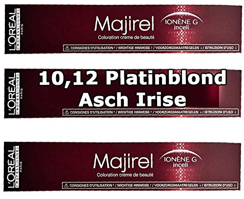 3x L 'Oreal MAJIREL 10,12 Platinum Blonde Asch Irise Cream Colour 50 ml
