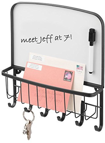 mDesign porte clé – porte courrier avec surface de rangement pour lettres, proscpectures et feuille – patère murale polyvalent avec crochets à clés – noir matte
