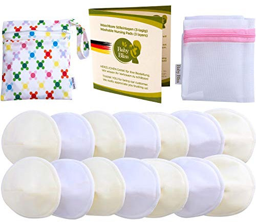 Coppette Assorbilatte di Bambù Baby Bliss, Lavabili (Pacchetti da 14), Ultra Assorbenti, a Prova di Perdite, Super Morbidi (Bianco/Beige, 9,5cm)