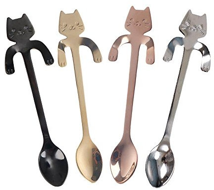 Obangong - Cuchara de café, té o consomé con diseño de gatito que se cuelga de la taza
