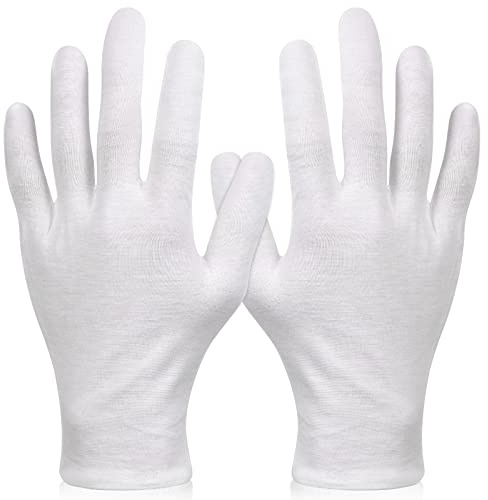 Paxcoo 6 Pairs XL White Cotton Gloves for Dry Hand Moisturizing Cosmetic Eczema Hand Spa and Jewelry Inspection