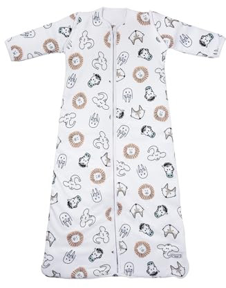 Meyco Baby Zebra Animal Schlafsack gefüttert (aus 100 % Baumwolle, mit Rundum-Reißverschluss, hautfreundlich, Faltenresistent, perfekte Passform, Größe: 90), Weiß