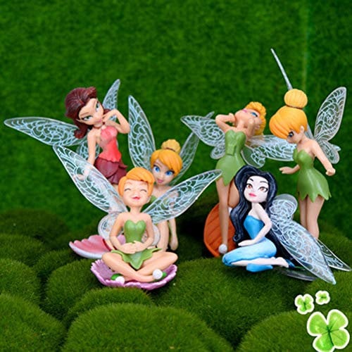 6Pcs Flower Fairy Pixie Fly Wing Family Miniature Flower Fairy Girls Dollhouse Garden Ornament Accessories