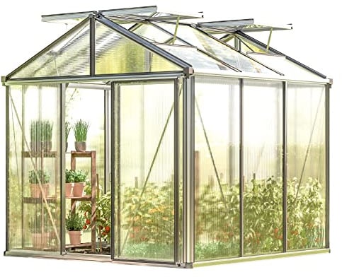 GFP Gewächshaus Diamas 21 Premium 235x235 cm mit integriertem Fundament 16 mm Doppelstegplatten, Farbe Aluminium Natur
