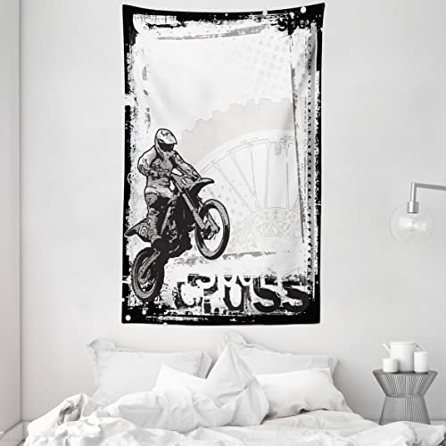 ABAKUHAUS inspirativ Wandteppich und Tagesdecke, Motocross Racer aus Weiches Mikrofaser Stoff Waschbar ohne Verblassen Digitaldruck, 140 x 230 cm, Schwarz Weiß