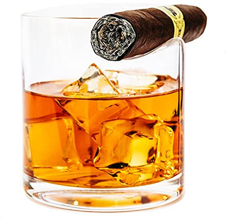 Ruckus Creations Premium Whiskeyglas und Zigarrenhalter - Doppelzweck Zigarrenablage Altmodische Zigarre Whiskey Glas mit Zigarrenhalter, Whisky Geschenk für Männer, Vater, Freund, Ehemann