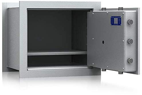 SafeHero Wandtresor Klasse 1 VdS EN 1143-1 Secureo Strix Pro 2 | H430xB490xT387 | Doppelbartschloss | VdS zertifiziert | versteckbare, flache Vorderseite & umlaufender Feuerfalz Lichtgrau