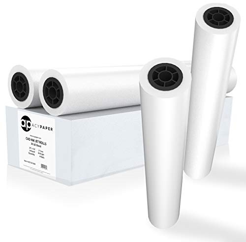 ACYPAPER Plotter Paper 24 x 150, CAD Paper Rolls, 20 lb. Bond Paper on 2 Core for CAD Printing on Wide Format Ink Jet Printers, 4 Rolls per Box. Premium Quality