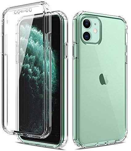 LCHULLE Crystal for iPhone 11 Case 360 Shockproof Clear Cover Silicone Glossy Bumper Screen Protector, Front and Back Full Body Drop Proof Protective Anti Yellow Case for iPhone 11-Transparent