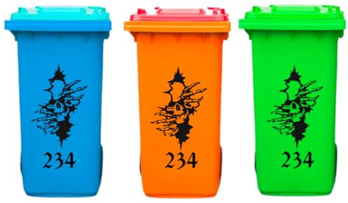 3 x Customised Wheelie Bin Decals/Stickers Death Skull Wall Art Graffiti Vinyl Sticker Urban Art