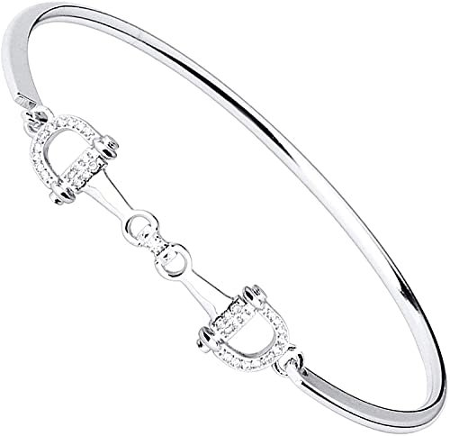 Pferdetrense, vergoldet, Zirkonia, einfacher Hakenverschluss, Charm-Armband, Reitsport, Schmuck, Glücksbringer, Geschenk für Pferdeliebhaber, Mädchen, Frauen, Teenager, S, Kupfer, Zirkonia