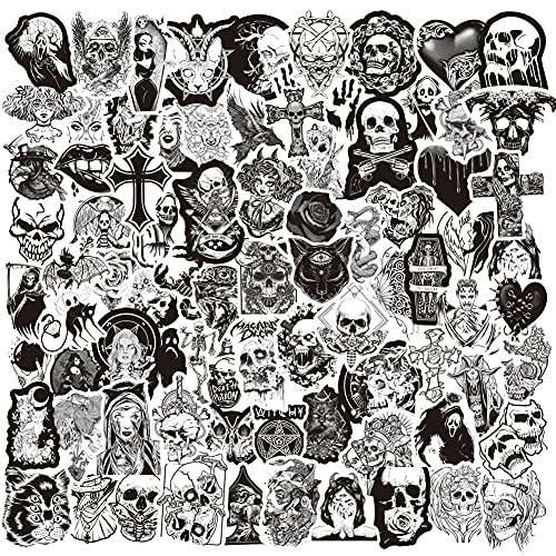 EUFFO Schwarz Weiss Sticker Set 100 Stück Graffiti Totenkopf Gotisch Aufkleber Decals Vintage Wasserfeste Vinyl Punk Sticker für Laptop Fahrrad Motorrad Skateboard Koffer Helm Auto Stickerbomb
