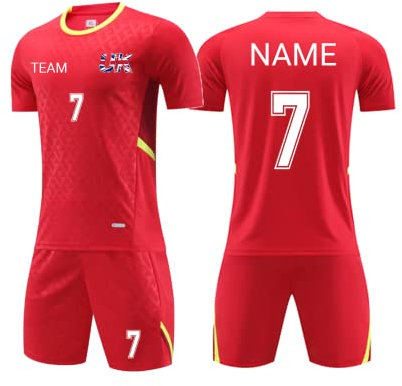 Football Kit for Kids Adults Men Women Personalised Football Shirt Short with Name Number Team Logo (Red)