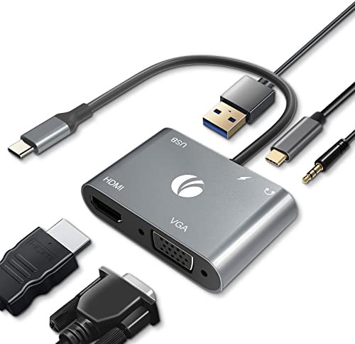VCOM USB C zu HDMI VAG Adapter, 5-in-1 Typ C Hub mit 4K HDMI, 1080P VGA, 100W PD -Aufladung, USB 3.0 Port, Dual-Screen-Display für MacBook Pro/MacBook Air/iPad Pro/Dell XPS mit Thunderbolt 3 Port