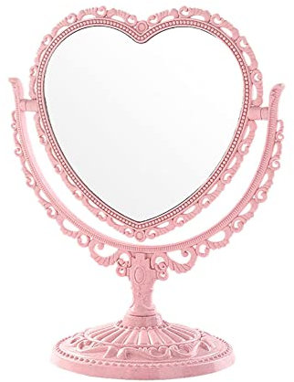 Miroir de Maquillage Rotatif en Plastique en Forme de cœur pour Femme et Fille Rose