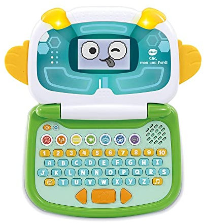VTech - Clic, Mon Ami l'Ordi Bleu et Vert, Ordinateur Portable Enfant avec Écran Rétroéclairé et Animé, 9 Jeux Éducatifs, Jouet Interactif, Cadeau Enfant de 3 Ans à 6 Ans - Contenu en Français
